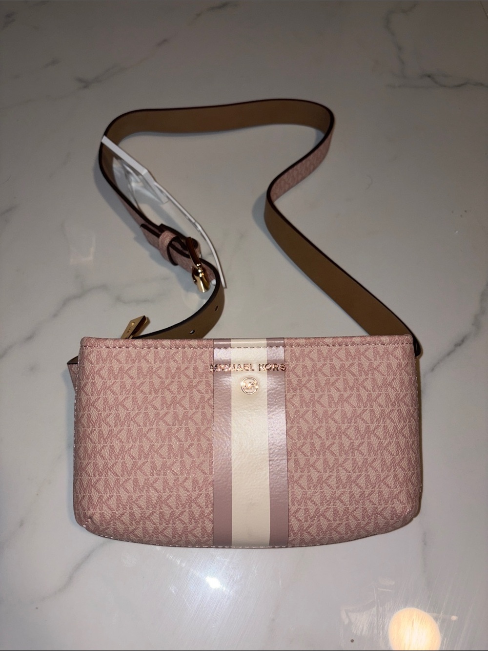 Michael Kors Blush Pink Signature Stripe Crossbody